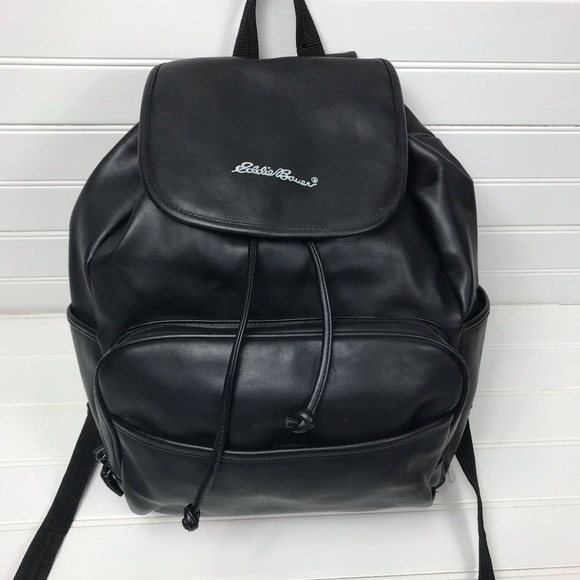 Eddie Bauer Handbags - Eddie Bauer Black Leather Backpack